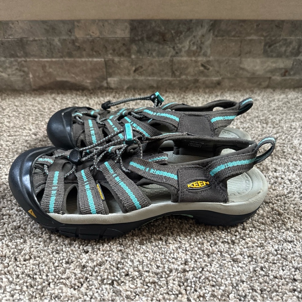 KEEN Sport Sandals in Gray Black Teal Stripes Womens 8.5 EUC